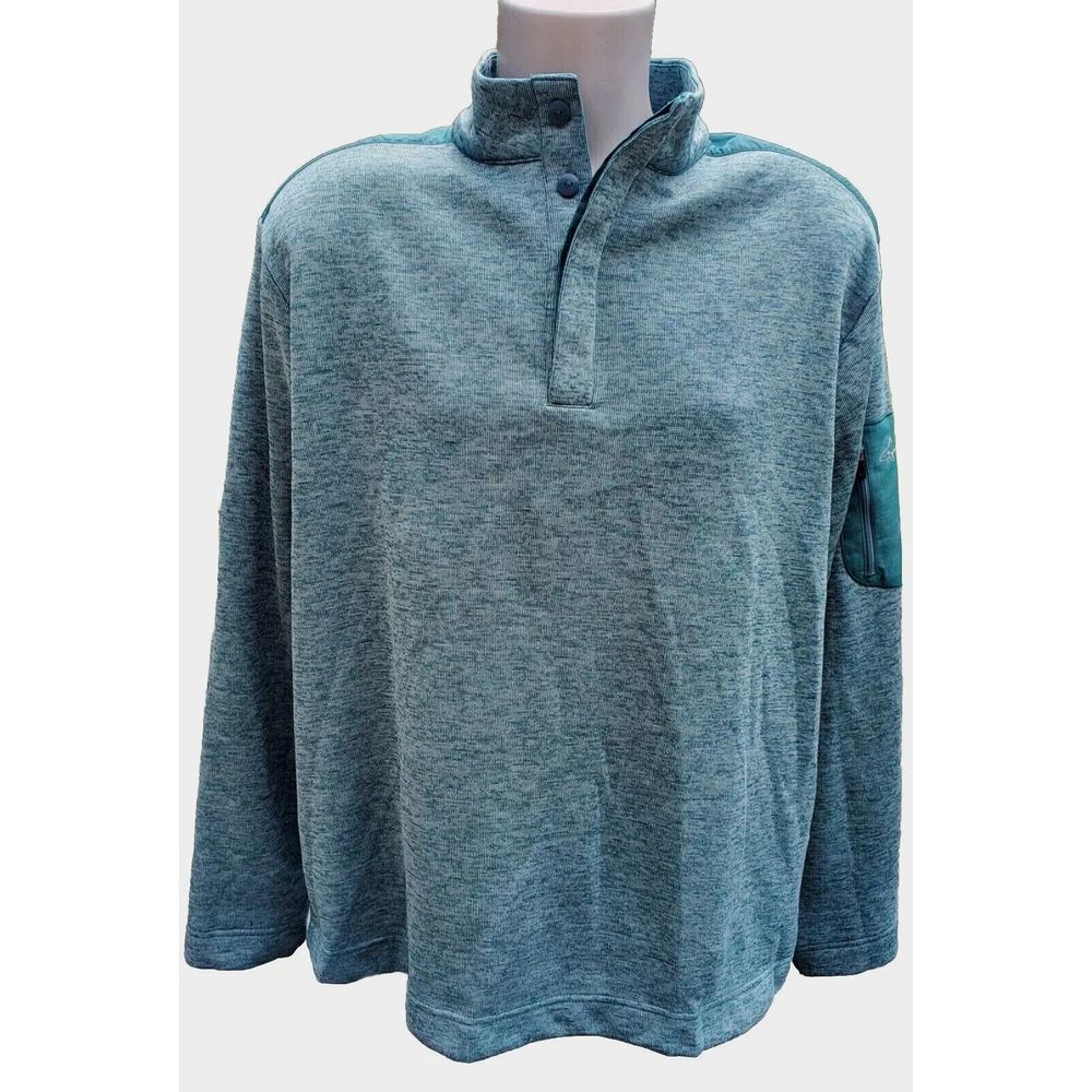 Greg Norman Play Dry Teal Green Fleece Pullover 1/4 Button Sweater Men's Size XL